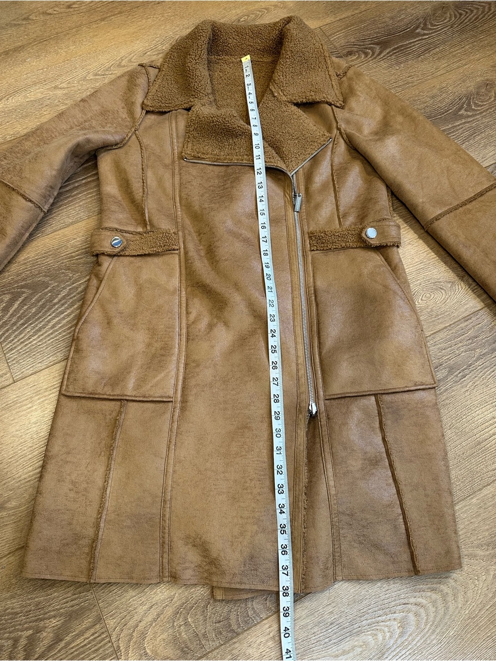 Nikki Jones reversible faux suede/shearling long moto style coat - Picture 11 of 14